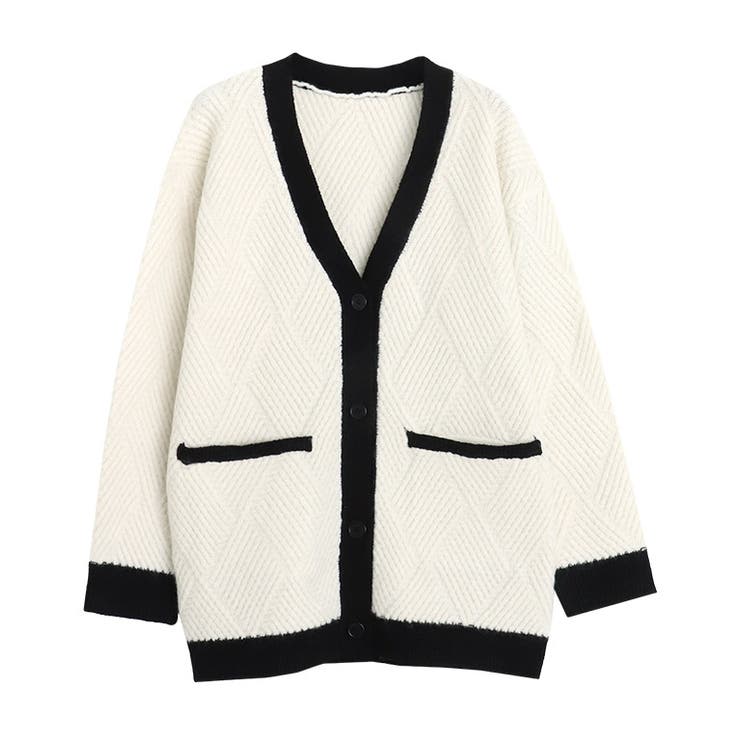 オフホワイト×ブラック | ダイヤ柄配色カーディガン カーディガン ニット | Pierrot