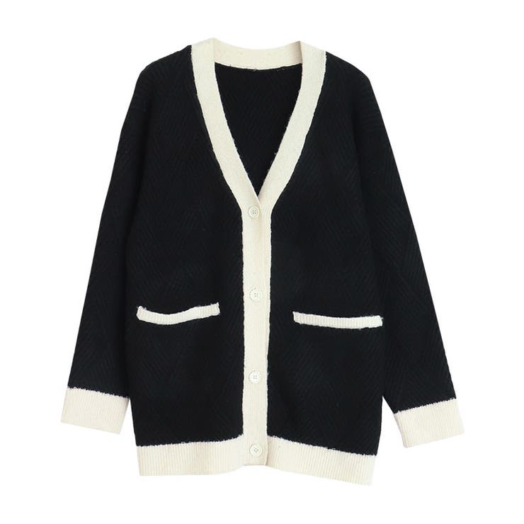 ブラック×オフホワイト | ダイヤ柄配色カーディガン カーディガン ニット | Pierrot