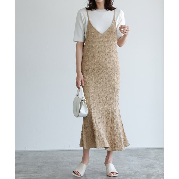 ベージュ | ふくれジャカードカットソーキャミワンピース キャミワンピ ワンピース | Pierrot