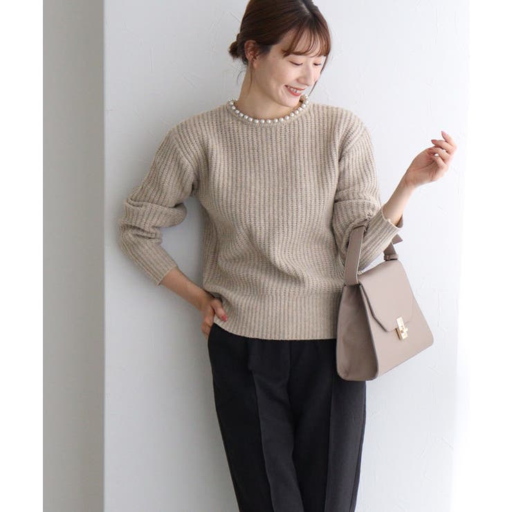 極美品✨ルネ 2023 白襟ニット ノースリーブ ロゴプレート 36 黒 パール Rene ルネ 36