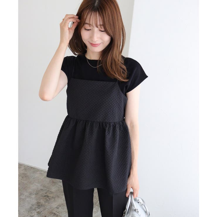 美品♡プラージュ 23SS パフキャミソール ブラウス ペプラム ギャザー ジャカードペプラムキャミブラウス ブラウス キャミソール[品番