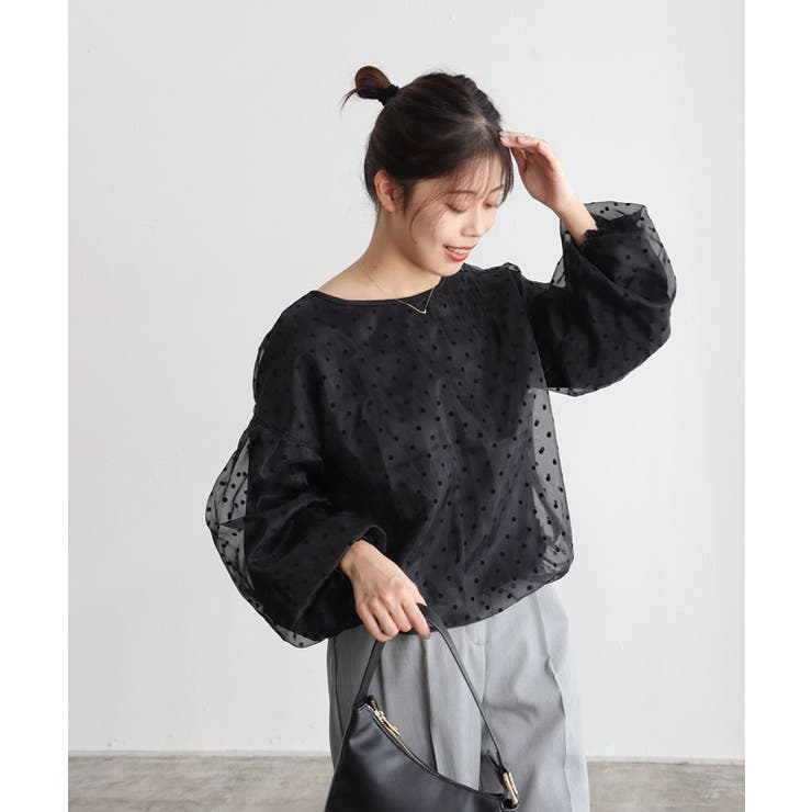 美品 ヨリ ビッグカラー フロッキー 半袖ブラウス ドット襟 ブラック 黒 楽天市場】フロッキードット ボリュームスリーブ ブラウス