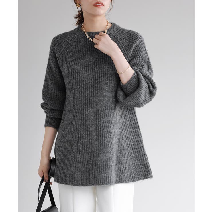 杢チャコール | ふんわりウォッシャブルボリューム袖フレアニット ニット ボリューム袖 | Pierrot