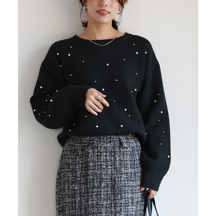 美品80’sヴィンテージニット●パールビジュー ドルマン袖ニットセーター淡グレー 美品80'sヴィンテージニット○パールビジュー ドルマン袖ニット
