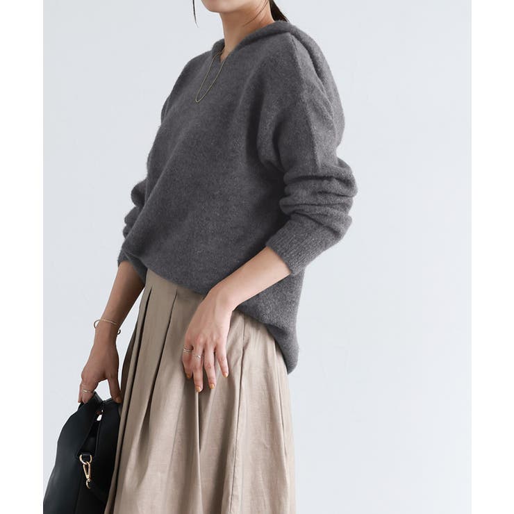 ふんわりシャギーニットフーディー ニット フーディー[品番