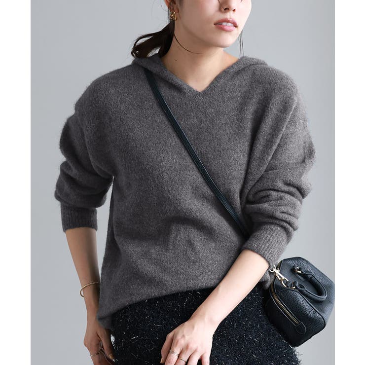 ふんわりシャギーニットフーディー ニット フーディー[品番