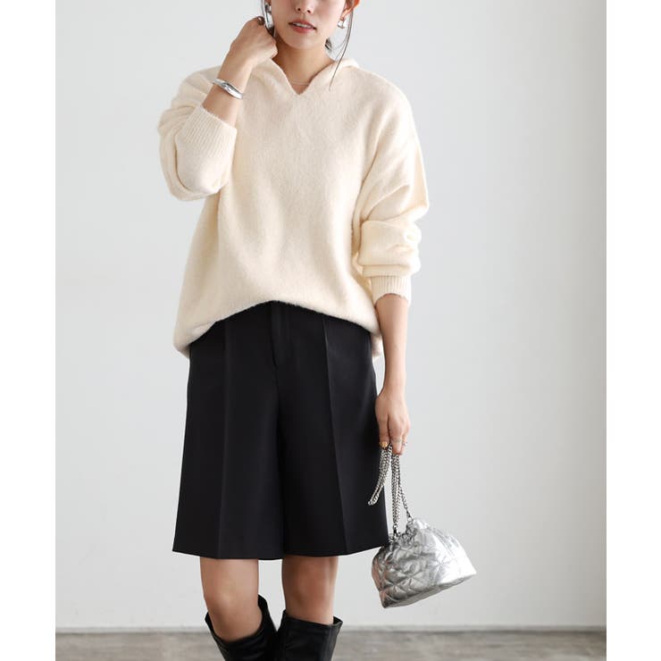 ふんわりシャギーニットフーディー ニット フーディー[品番