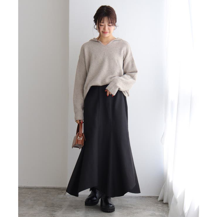 ふんわりシャギーニットフーディー ニット フーディー[品番