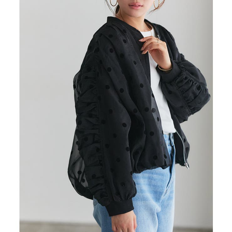 袖シャーリングシアーブルゾン ブルゾン オーガンジー素材[品番