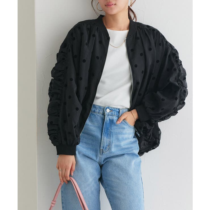袖シャーリングシアーブルゾン ブルゾン オーガンジー素材[品番