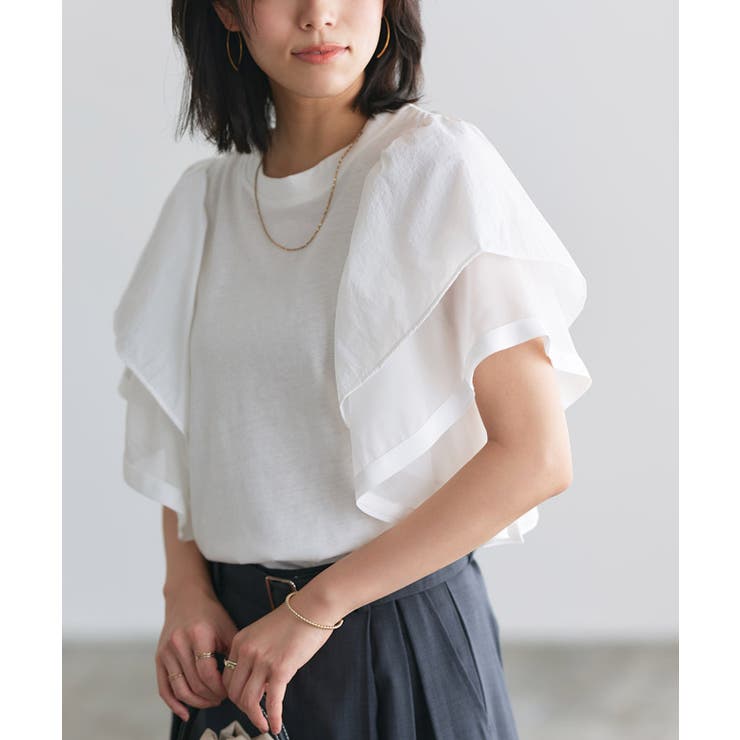 ドッキングフリルTシャツ Tシャツ 綿混[品番：PRTW0005421