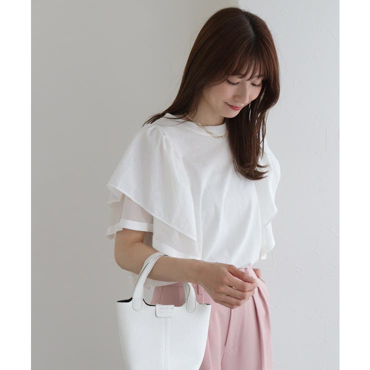 ドッキングフリルTシャツ Tシャツ 綿混[品番：PRTW0005421