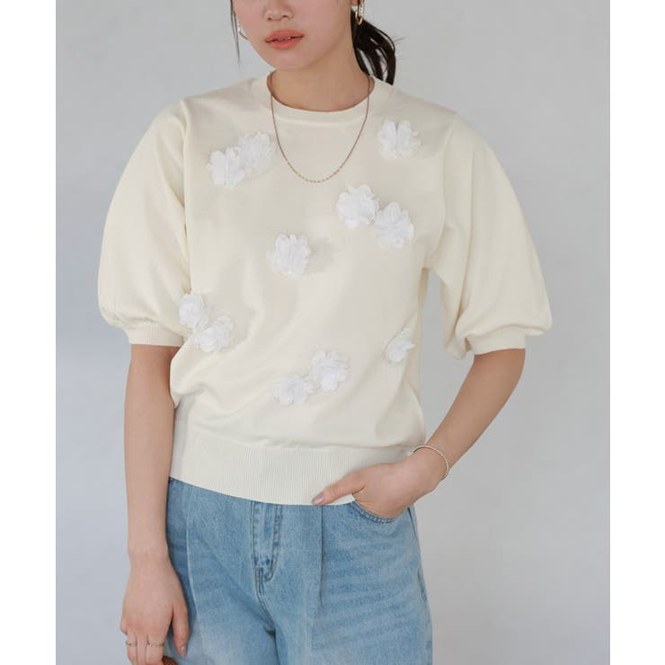 オフホワイト | フラワーモチーフニット ニット フラワーモチーフ | Pierrot