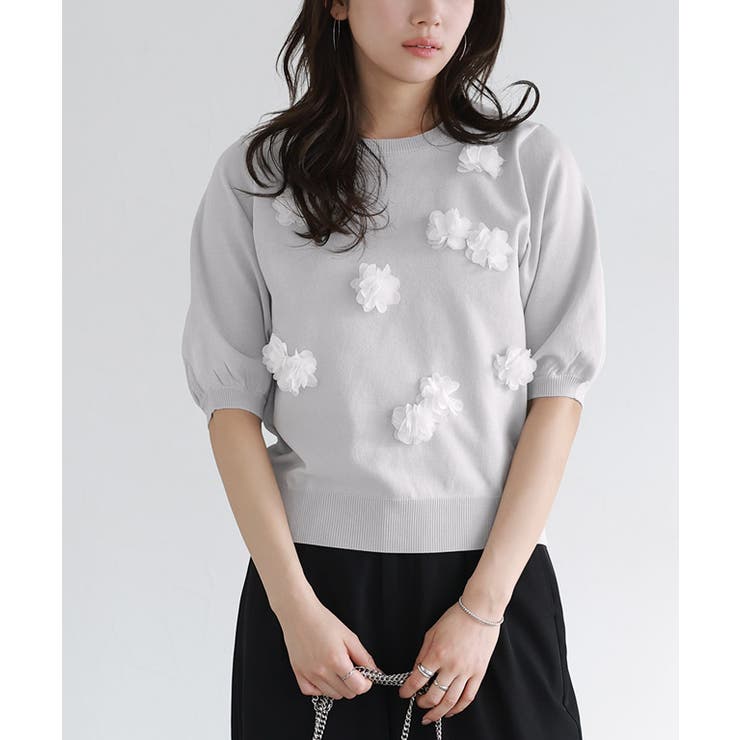ライトグレー | フラワーモチーフニット ニット フラワーモチーフ | Pierrot