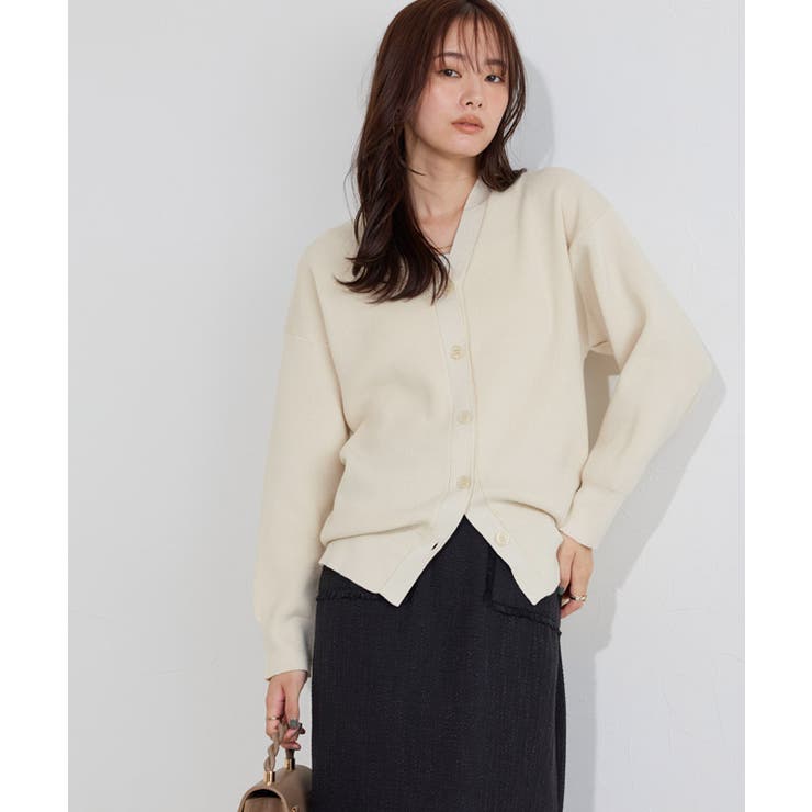 アイボリー | 【コットンブレンド】ベーシックリブニットカーディガン カーディガン リブニット | Pierrot