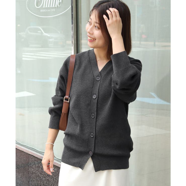 杢チャコール | 【コットンブレンド】ベーシックリブニットカーディガン カーディガン リブニット | Pierrot