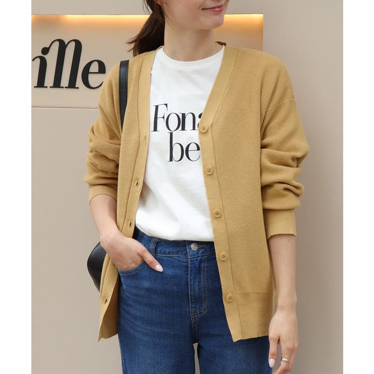 イエロー | 【コットンブレンド】ベーシックリブニットカーディガン カーディガン リブニット | Pierrot