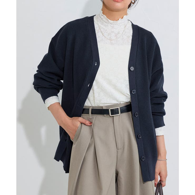 ネイビー | 【コットンブレンド】ベーシックリブニットカーディガン カーディガン リブニット | Pierrot