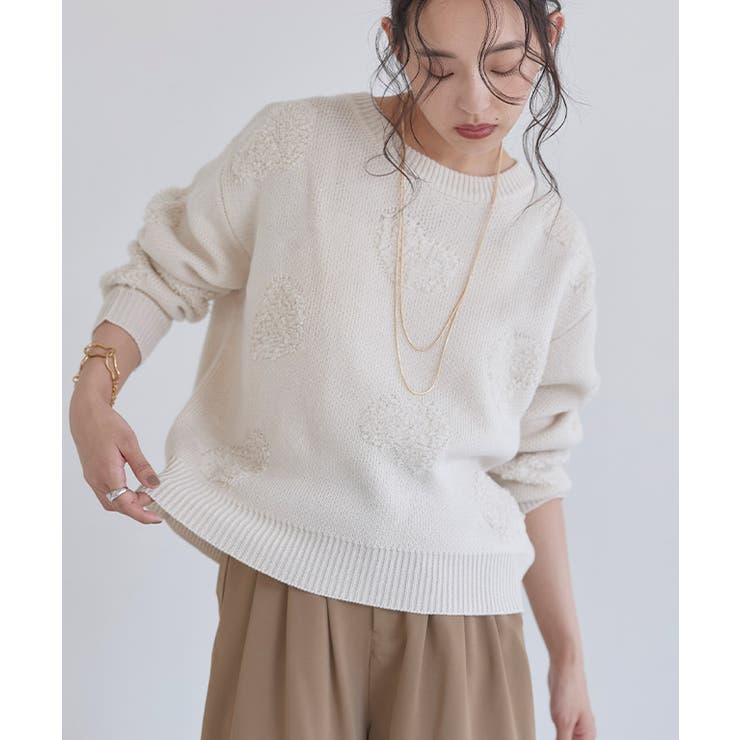 アイボリー | [ECLAM] ハートデザインジャカードニット ニット | Pierrot