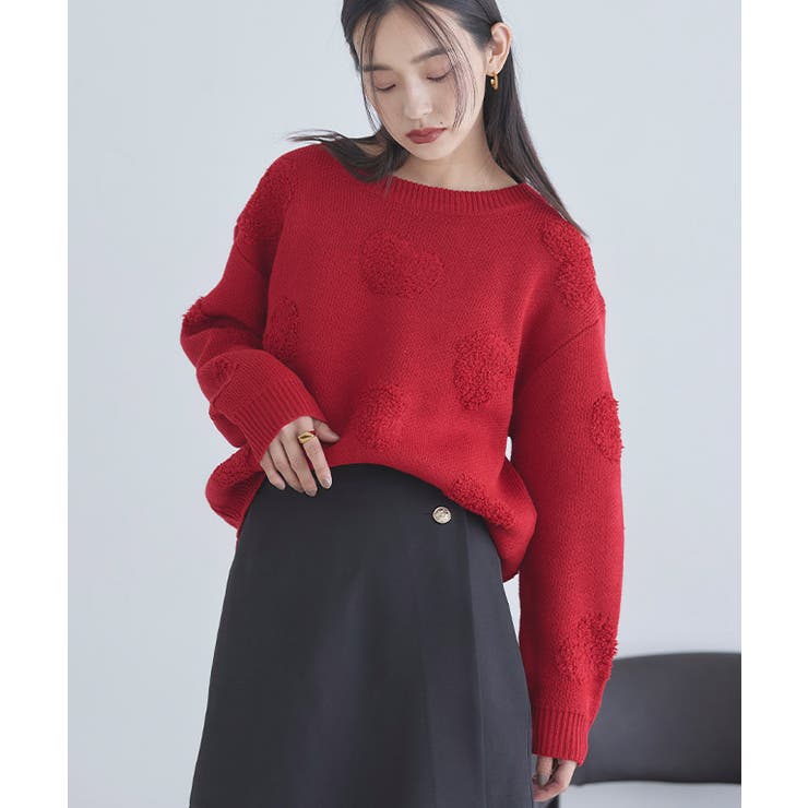 レッド | [ECLAM] ハートデザインジャカードニット ニット | Pierrot