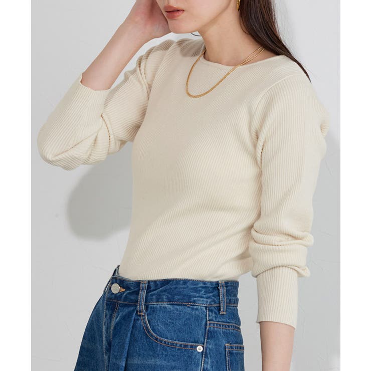 アイボリー | 【コットンブレンド】ベーシックリブニット ニット リブ | Pierrot