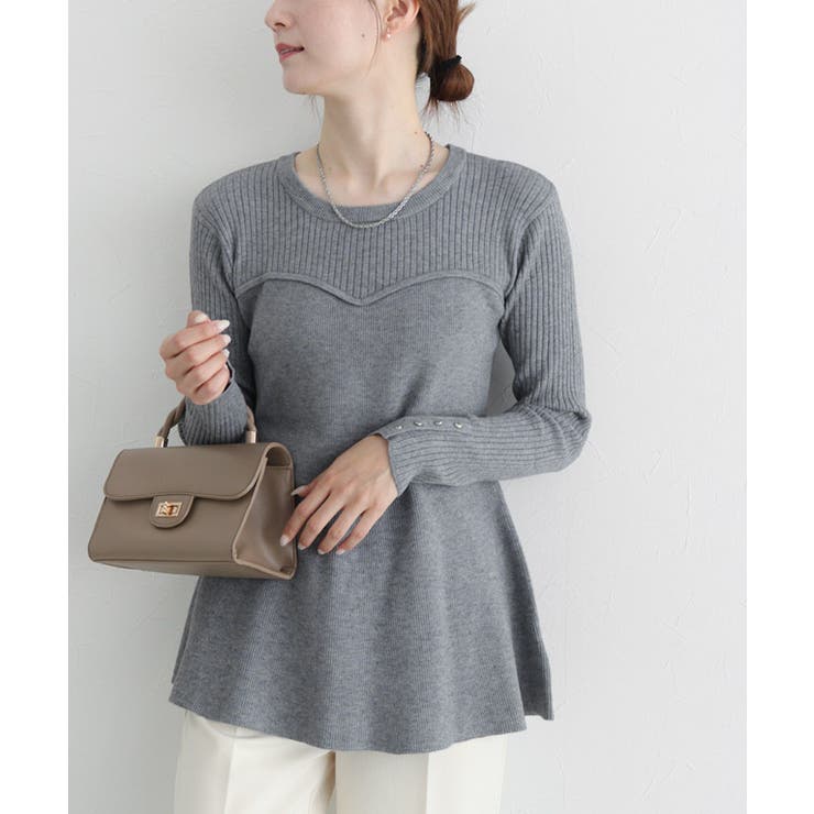 杢グレー | ビスチェ風ペプラムニット ニット ペプラム | Pierrot