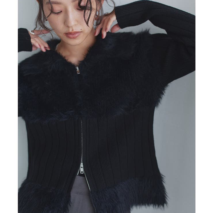 ブラック | [ECLAM] フェザードッキングジップニット ニット | Pierrot