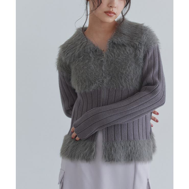 チャコール | [ECLAM] フェザードッキングジップニット ニット | Pierrot