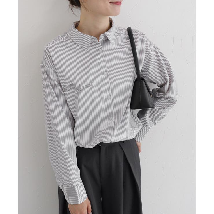 グレー | 刺繍ストライプシャツ シャツ ストライプ | Pierrot