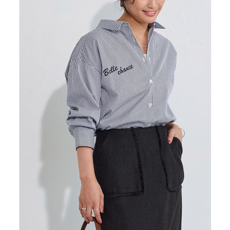 インディゴ | 刺繍ストライプシャツ シャツ ストライプ | Pierrot