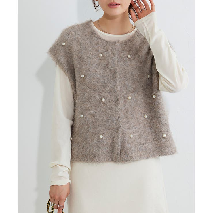 グレージュ | パールフレンチベスト ベスト フレンチスリーブ | Pierrot