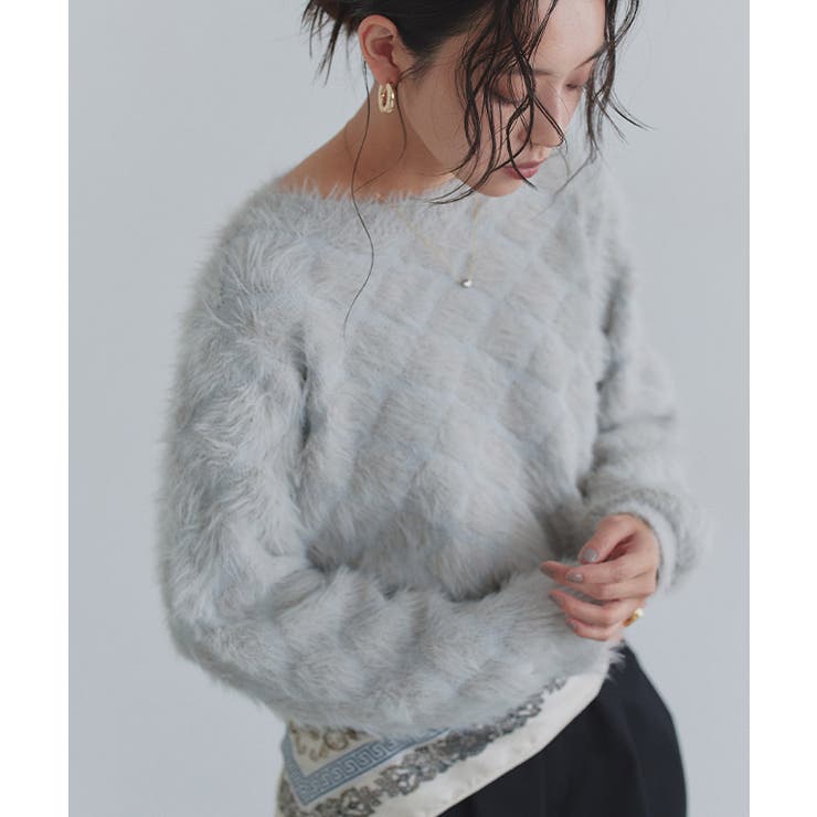 ライトグレー | [ECLAM] フェザークロップドニット ニット | Pierrot