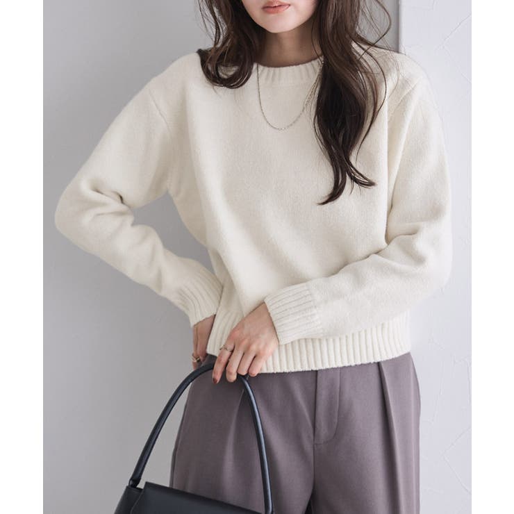 ラメ/オフホワイト | ネックが選べる無地ラメクロップド丈ニット ニット ラメ | Pierrot