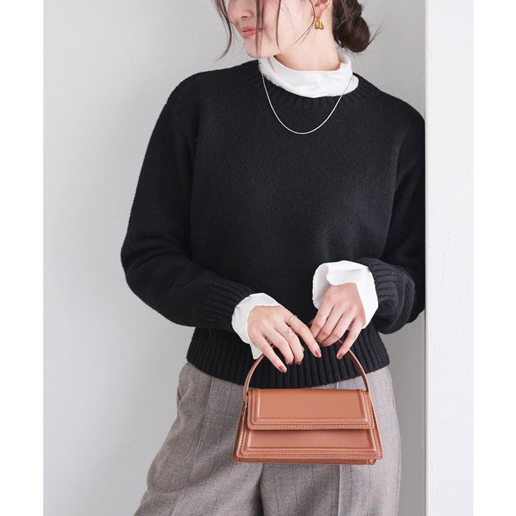 無地/ブラック | ネックが選べる無地ラメクロップド丈ニット ニット ラメ | Pierrot