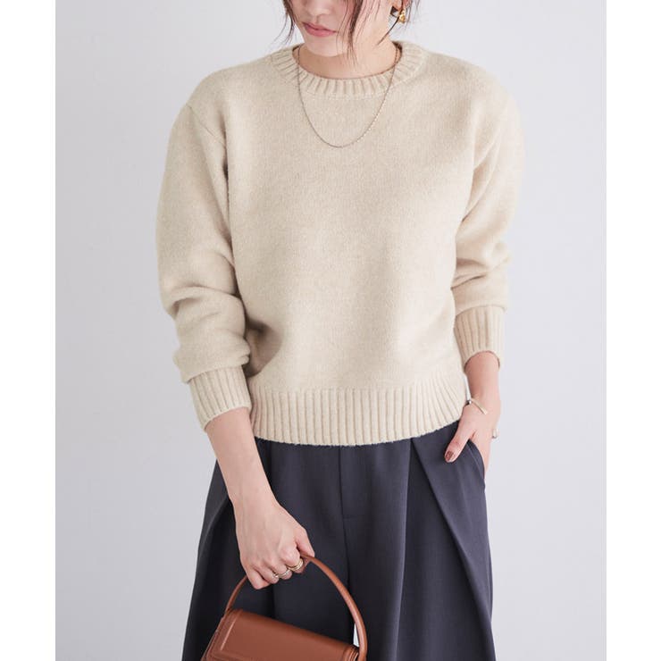 ラメ/ベージュ | ネックが選べる無地ラメクロップド丈ニット ニット ラメ | Pierrot