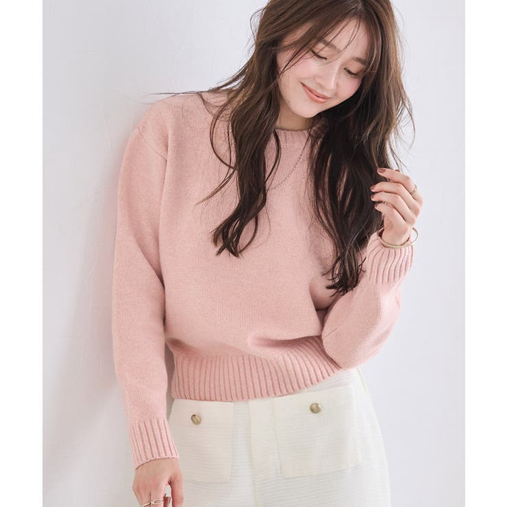 ラメ/ピンク | ネックが選べる無地ラメクロップド丈ニット ニット ラメ | Pierrot