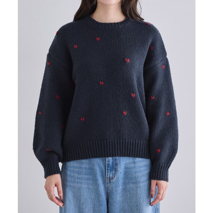 ハート刺繍ニット ニット ハート[品番：PRTW0005701]｜Pierrot（ピエロ