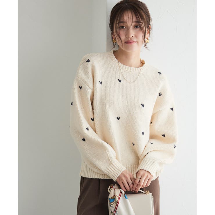 ハート刺繍ニット ニット ハート[品番：PRTW0005701]｜Pierrot（ピエロ