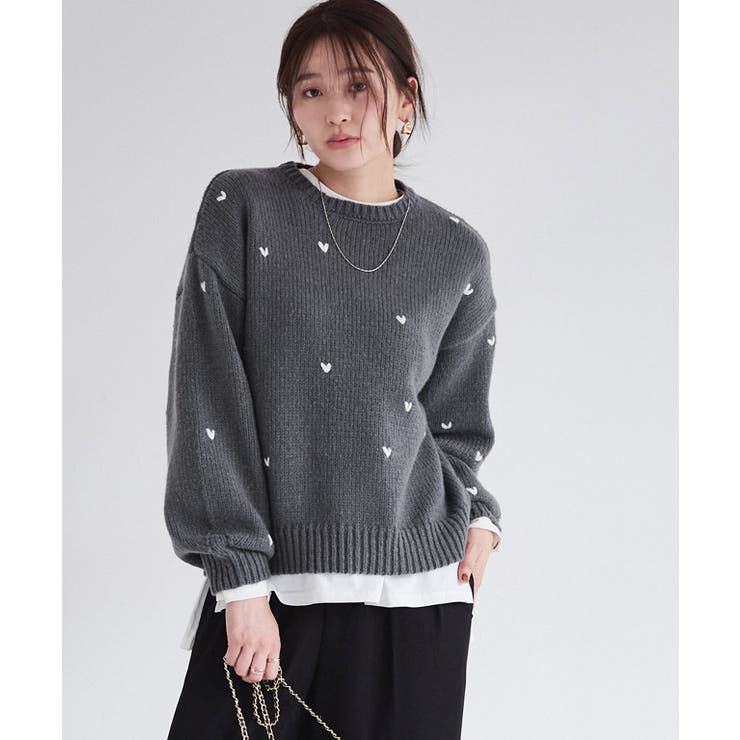 ハート刺繍ニット ニット ハート[品番：PRTW0005701]｜Pierrot（ピエロ