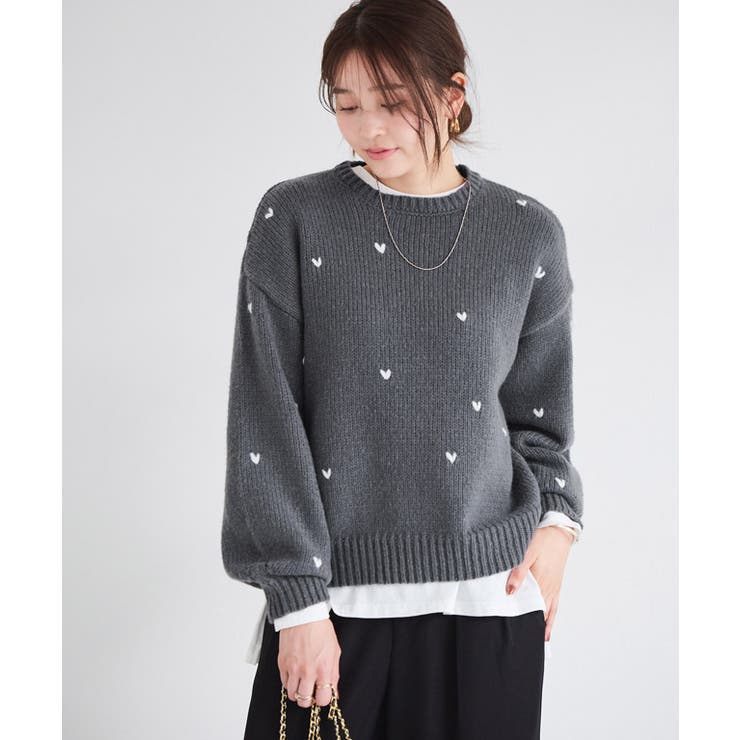 ハート刺繍ニット ニット ハート[品番：PRTW0005701]｜Pierrot