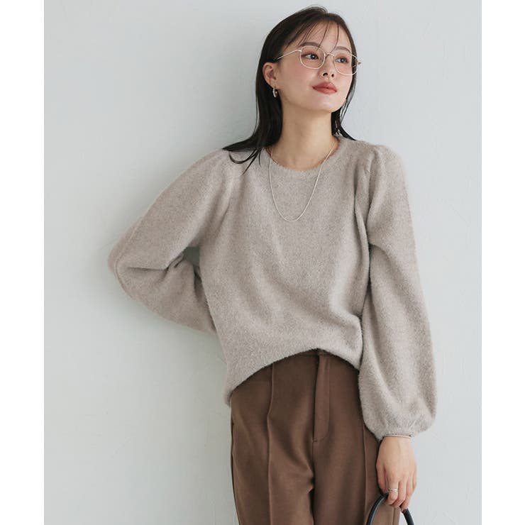 杢ベージュ | ふんわりシャギーパフスリーブニット ニット パフスリーブ | Pierrot