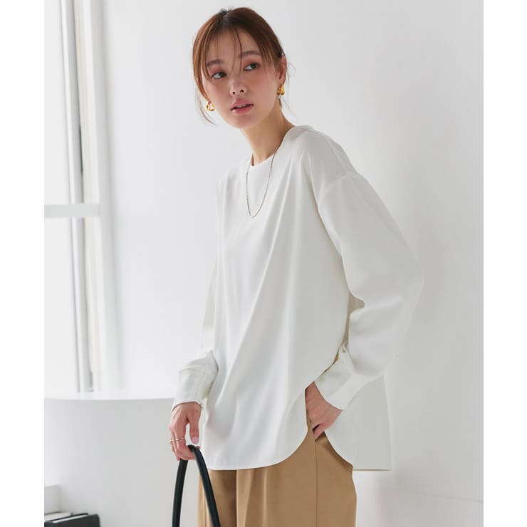 オフホワイト | 【イージーケア】ジョーゼットTブラウス シンプル 上品 | Pierrot