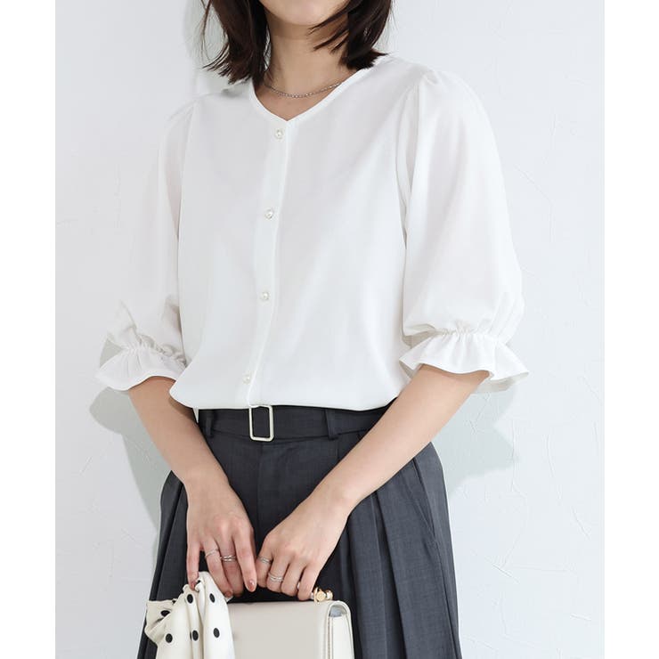 オフホワイト | 2wayパールボタンキャンディースリーブTブラウス Tブラウス カットジョーゼッ… | Pierrot