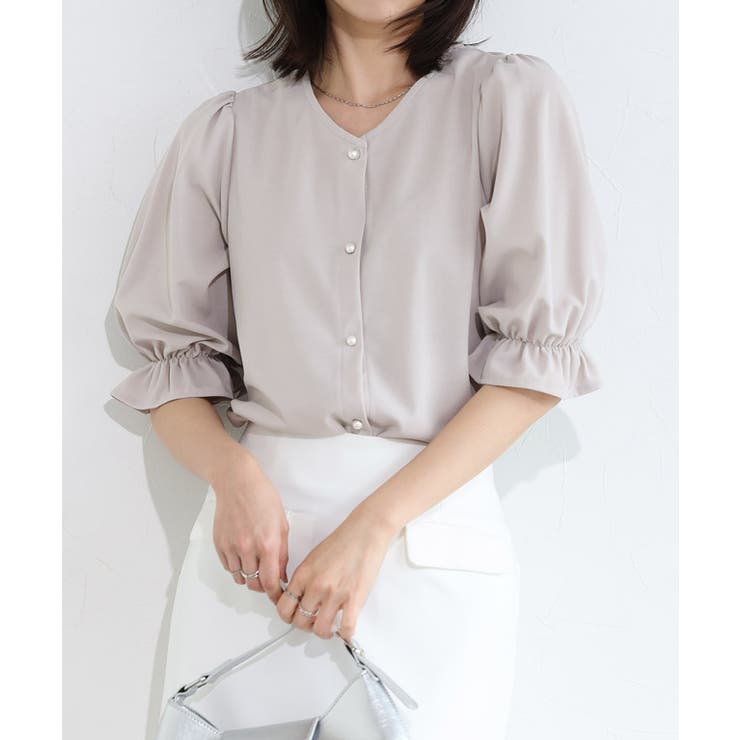 グレー | 2wayパールボタンキャンディースリーブTブラウス Tブラウス カットジョーゼッ… | Pierrot