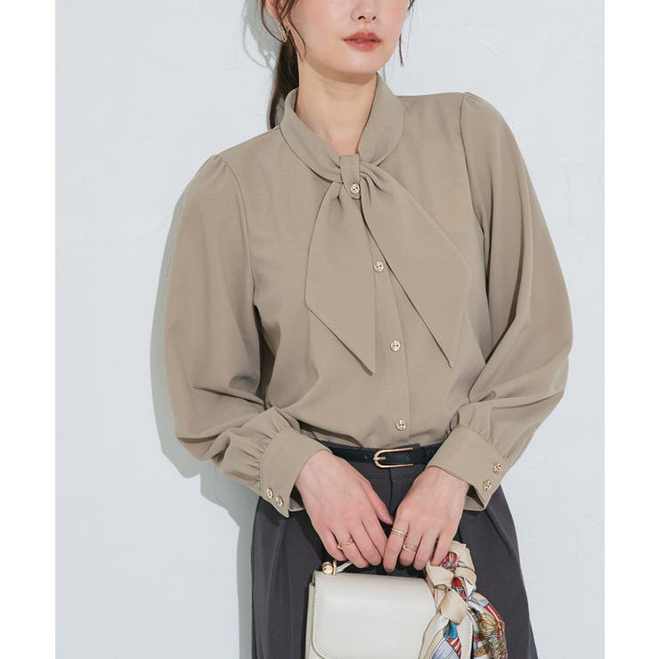 ベージュ | ボウタイデザインTブラウス ブラウス ボウタイ | Pierrot