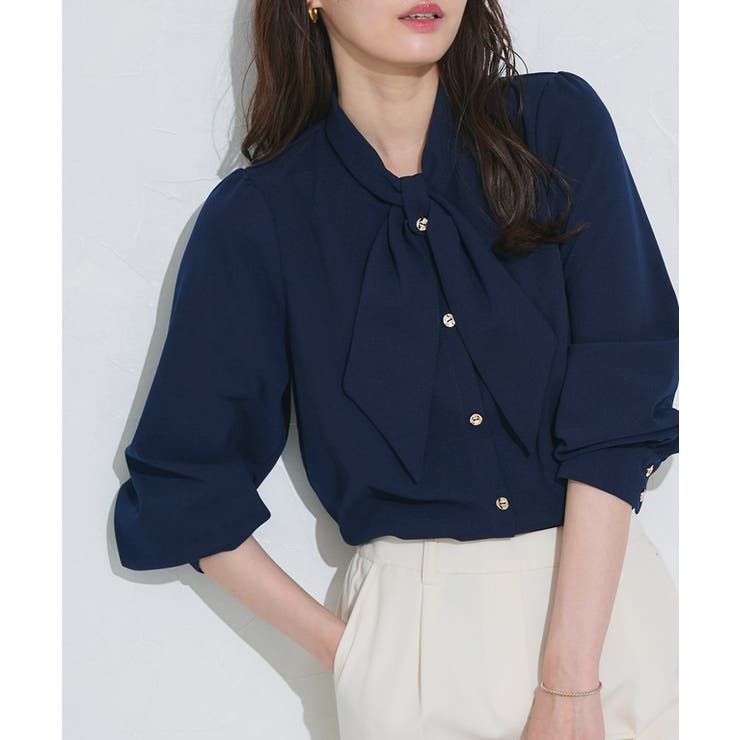 ネイビー | ボウタイデザインTブラウス ブラウス ボウタイ | Pierrot