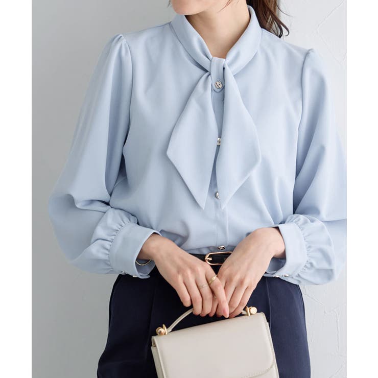 ライトブルー | ボウタイデザインTブラウス ブラウス ボウタイ | Pierrot