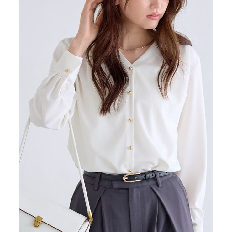 ゴールドボタンVネックTブラウス ブラウス Vネック | Pierrot | 詳細画像20 