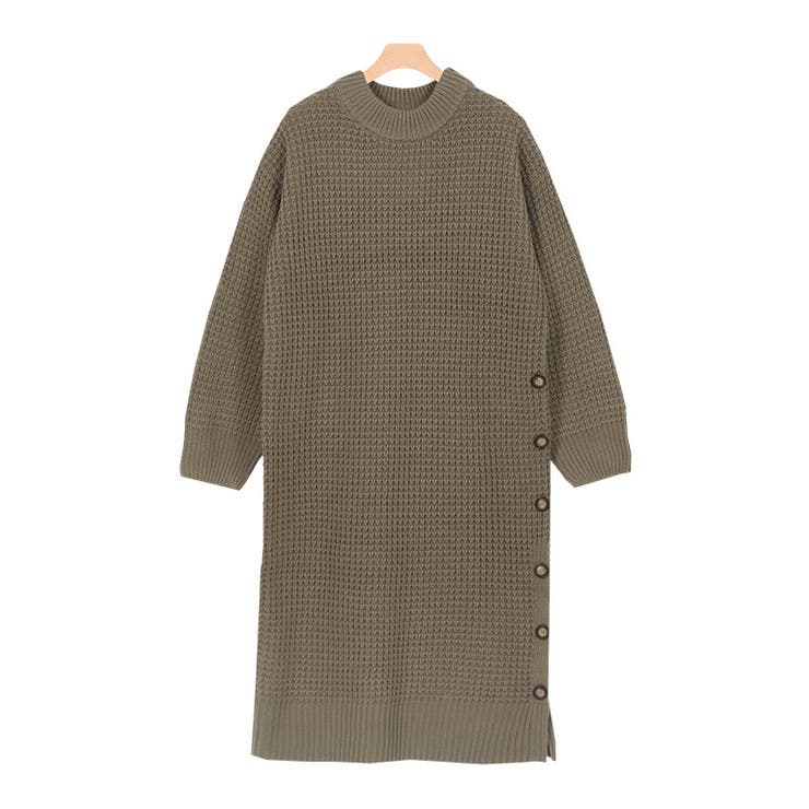 モカ | ボタンデザインワッフル編みニットワンピース ワンピース ワッフルワンピース | Pierrot