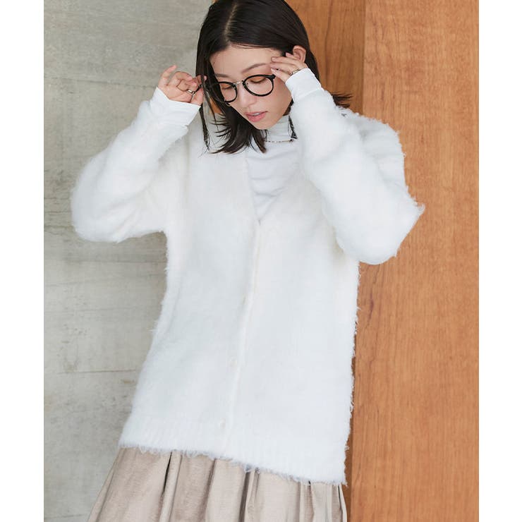 オフホワイト | 起毛Vネックニットカーディガン カーディガン ニット | Pierrot